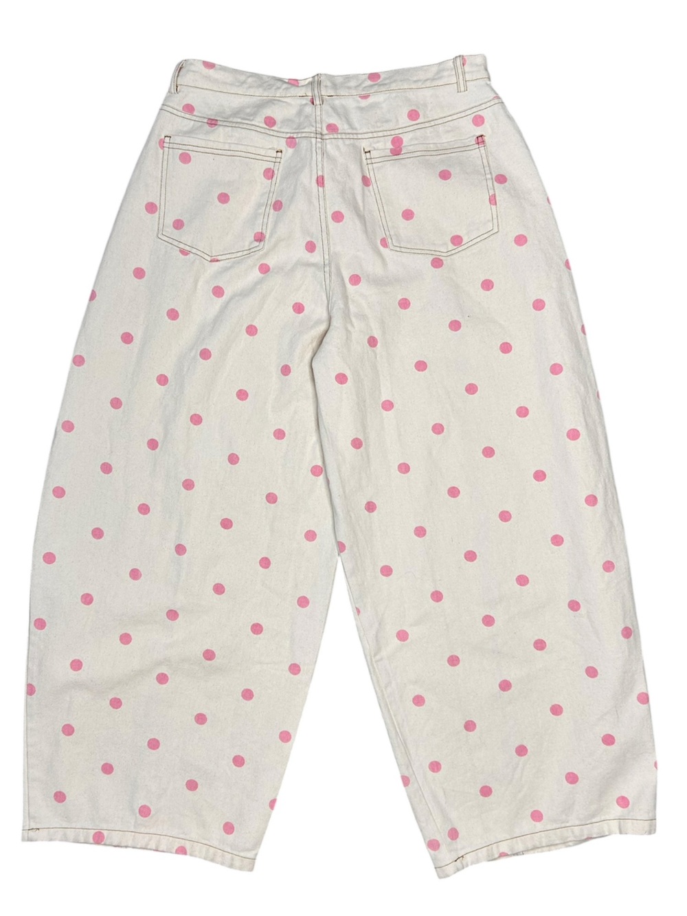 NEW Peach Love Barrel Jeans L Baggy Wide Leg Campus Closet Polka Dots - Picture 4 of 12